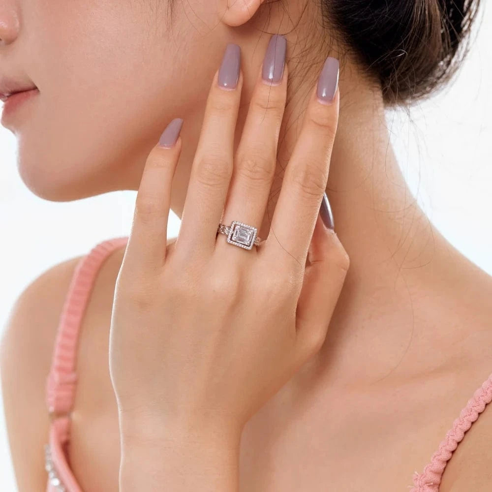 Resizable / DY120831-S-W-WH Dylam Striking Fine Fashionable Jewelry Solid Sterling Silver Rhodium Plated Wide Baguette 5A Cubic Zirconia Open Rings