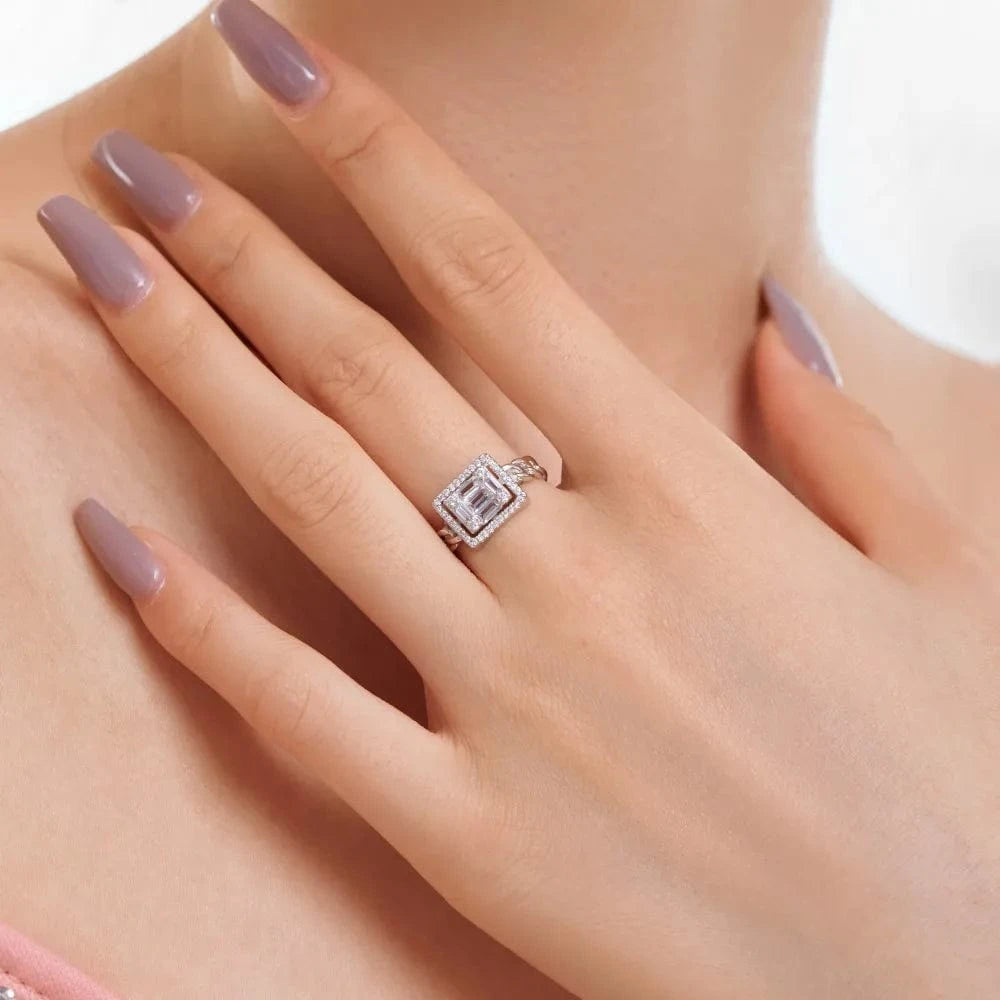 Resizable / DY120831-S-W-WH Dylam Striking Fine Fashionable Jewelry Solid Sterling Silver Rhodium Plated Wide Baguette 5A Cubic Zirconia Open Rings