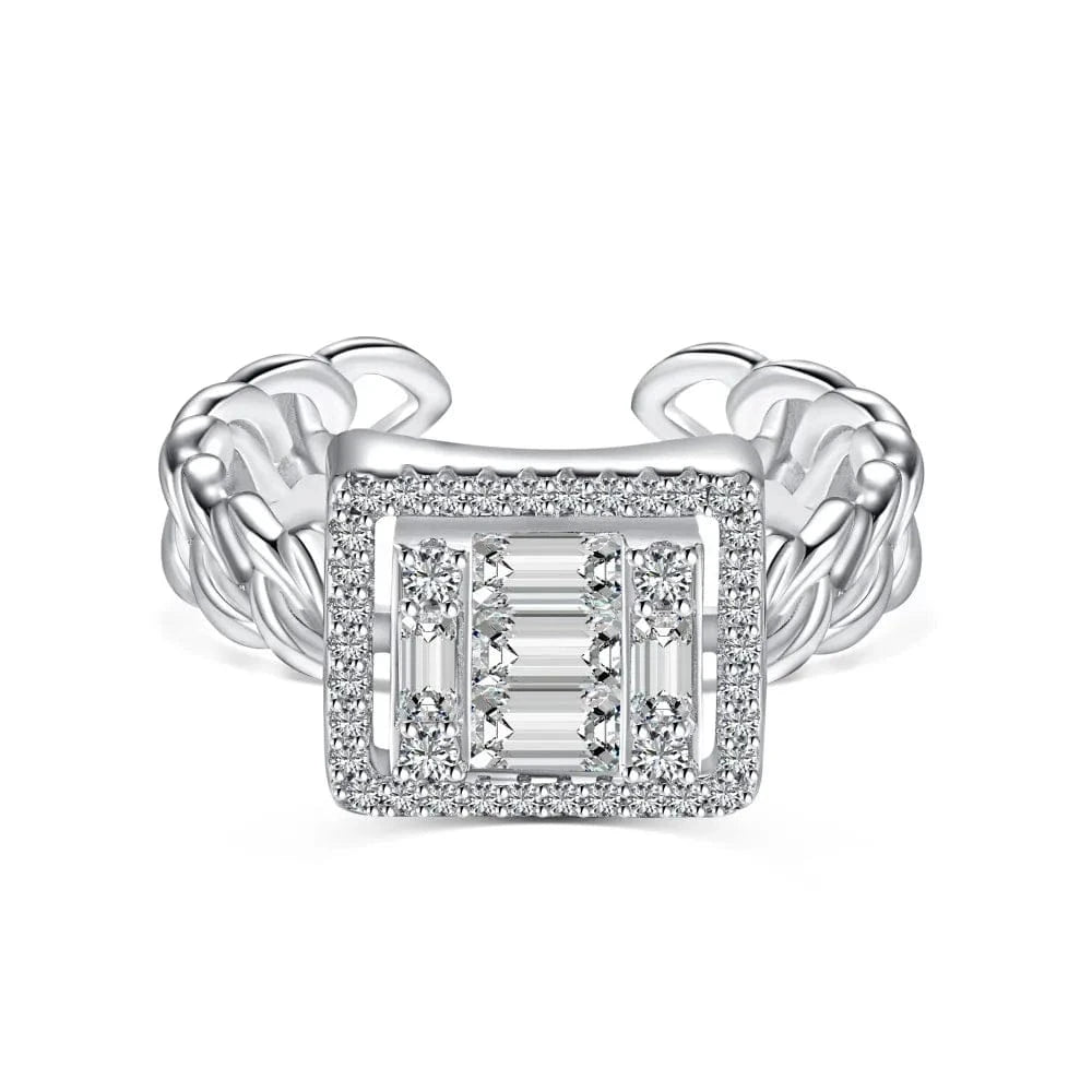 Resizable / DY120831-S-W-WH Dylam Striking Fine Fashionable Jewelry Solid Sterling Silver Rhodium Plated Wide Baguette 5A Cubic Zirconia Open Rings