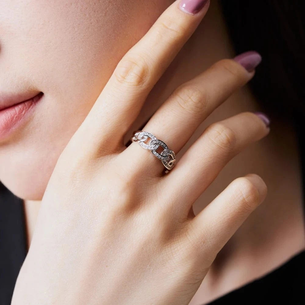Resizable / DY120868-S-W-WH Dylam High Quality Non Tarnish S925 Silver Rhodium Plated Cuban Link Chain 5A Cubic Zirconia Open Adjustable Jewelry Rings