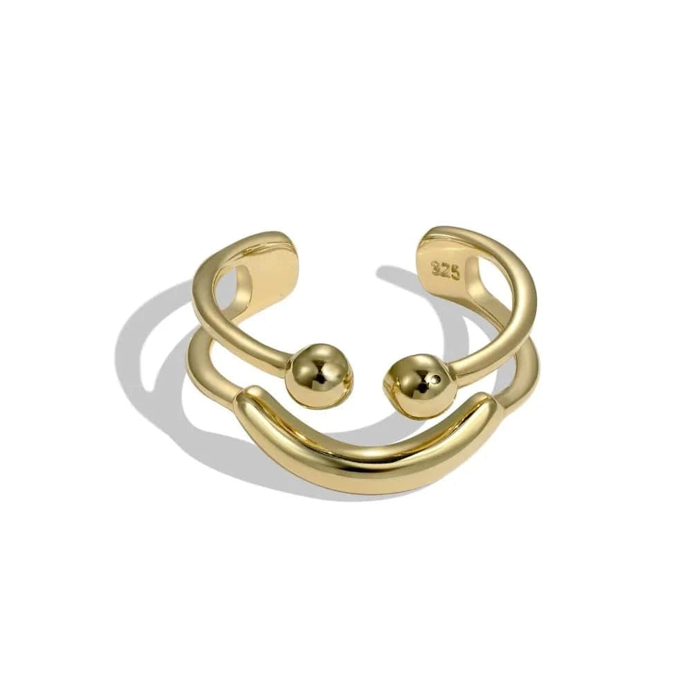 Resizable / DY120913-S-G-NA Dylam Minimalist Smiling Face S925 Sterling Silver Ring Adjustable Open Statement 18K Gold Plated Jewelry Rings For Women