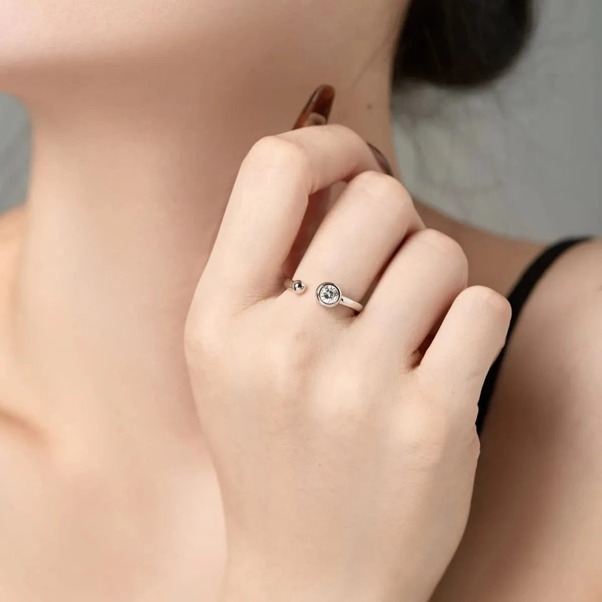 Resizable / DY120932-S-W-WH Dylam Best Selling Trendy 925 Sterling Silver Ring Round Diamond Cz Cubic Zirconia Adjustable Open Rings For Women