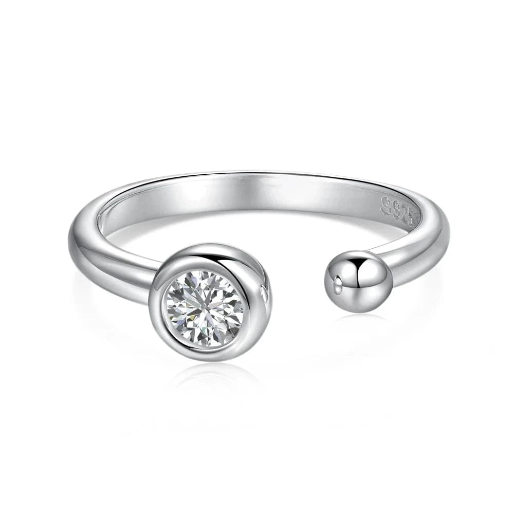 Resizable / DY120932-S-W-WH Dylam Best Selling Trendy 925 Sterling Silver Ring Round Diamond Cz Cubic Zirconia Adjustable Open Rings For Women