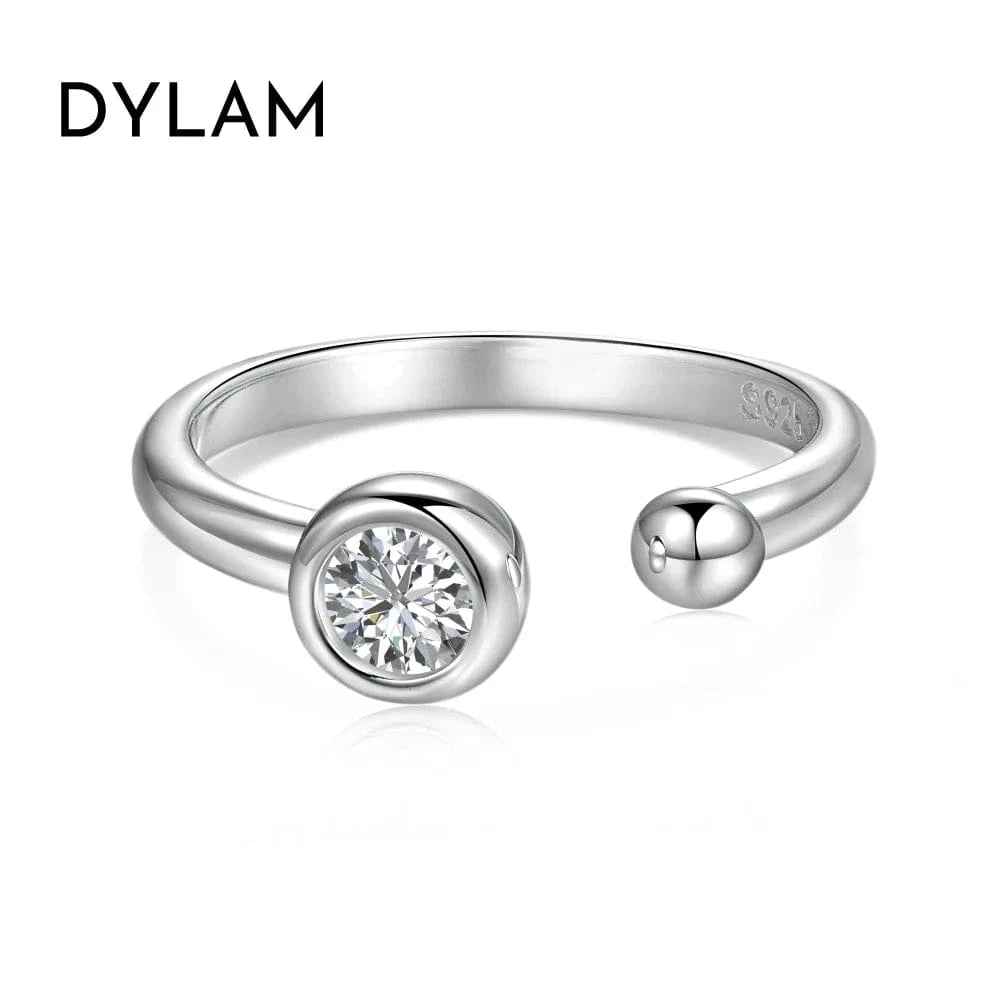 Resizable / DY120932-S-W-WH Dylam Best Selling Trendy 925 Sterling Silver Ring Round Diamond Cz Cubic Zirconia Adjustable Open Rings For Women
