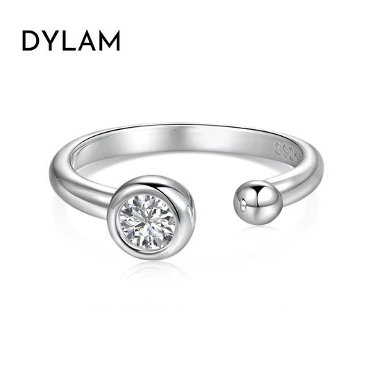 Resizable / DY120932-S-W-WH Dylam Best Selling Trendy 925 Sterling Silver Ring Round Diamond Cz Cubic Zirconia Adjustable Open Rings For Women
