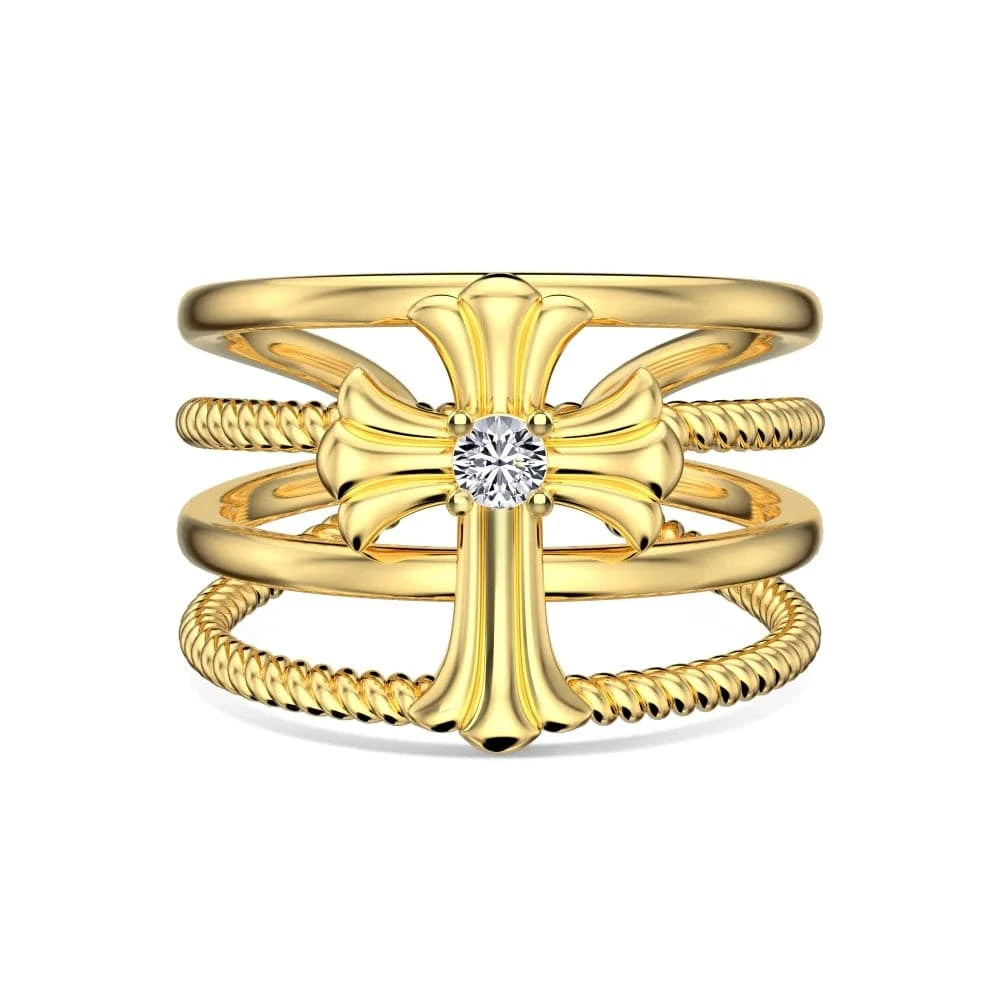 Resizable / DY120952-S-G-WH Dylam 2024 Customization18K Gold Plated Ring Diamond Cz Cubic Zirconia Cross Multi-Layer Ring Retro S925 Silver Rings For Women