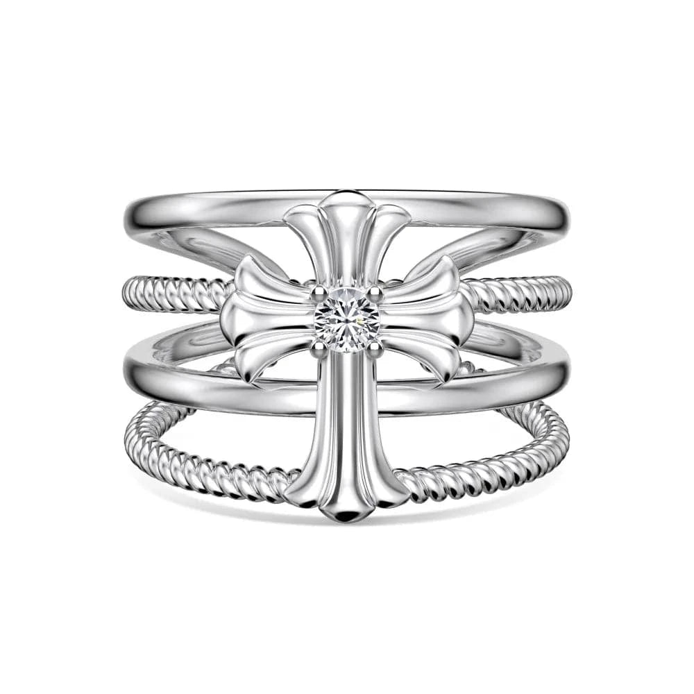 Resizable / DY120952-S-W-WH Dylam 2024 Customization18K Gold Plated Ring Diamond Cz Cubic Zirconia Cross Multi-Layer Ring Retro S925 Silver Rings For Women