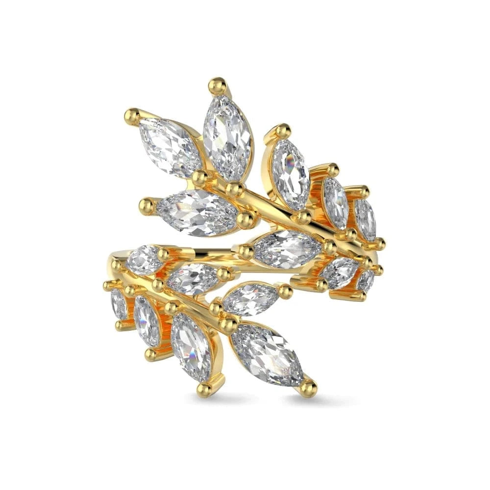 Resizable / DY120953-S-G-WH Dylam Wholesale Customized Luxury Fine Jewelry White Cz Zirconia Leaf Classic S925 Silver Ring 18K Gold Plated Rings For Women