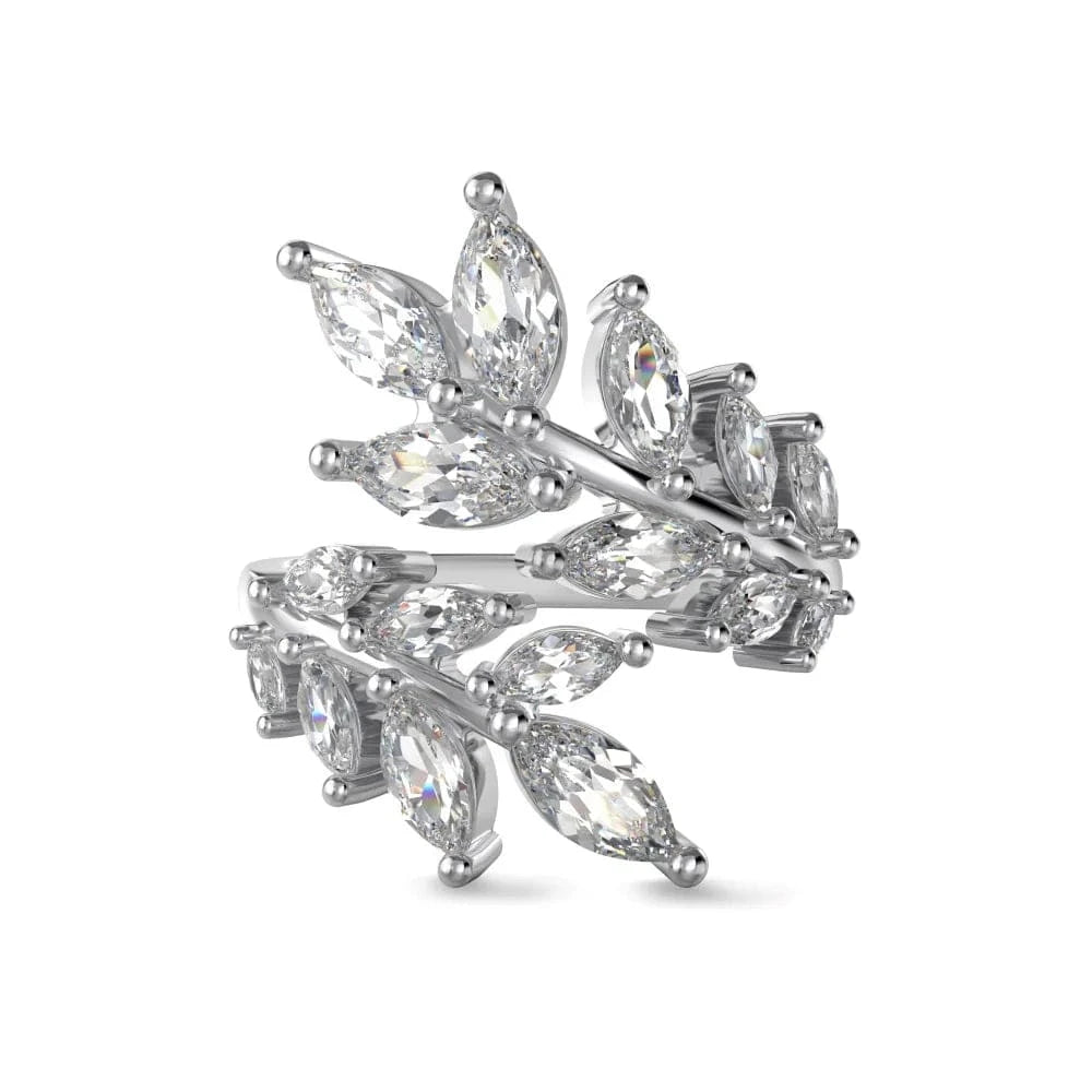 Resizable / DY120953-S-W-WH Dylam Wholesale Customized Luxury Fine Jewelry White Cz Zirconia Leaf Classic S925 Silver Ring 18K Gold Plated Rings For Women