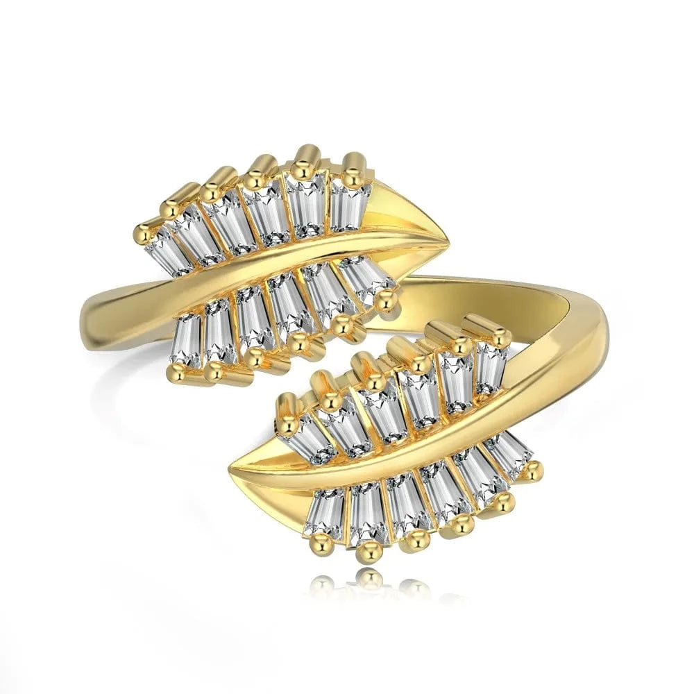 Resizable / DY120959-S-G-WH Dylam Oem Odm Sparkling S925 Sterling Silver Jewelry 18K Gold Plated 5A Cz Cubic Zircon Ring Eternity Leaf Rings For Women