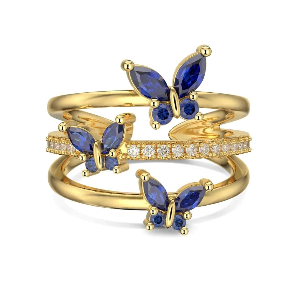 Resizable / DY120965-S-G-BA Dylam New Design Minimalist Geometric 18K Gold Plated Butterfly Ring Light Luxury Jewelry Cz Blue Emerald Rings For Women
