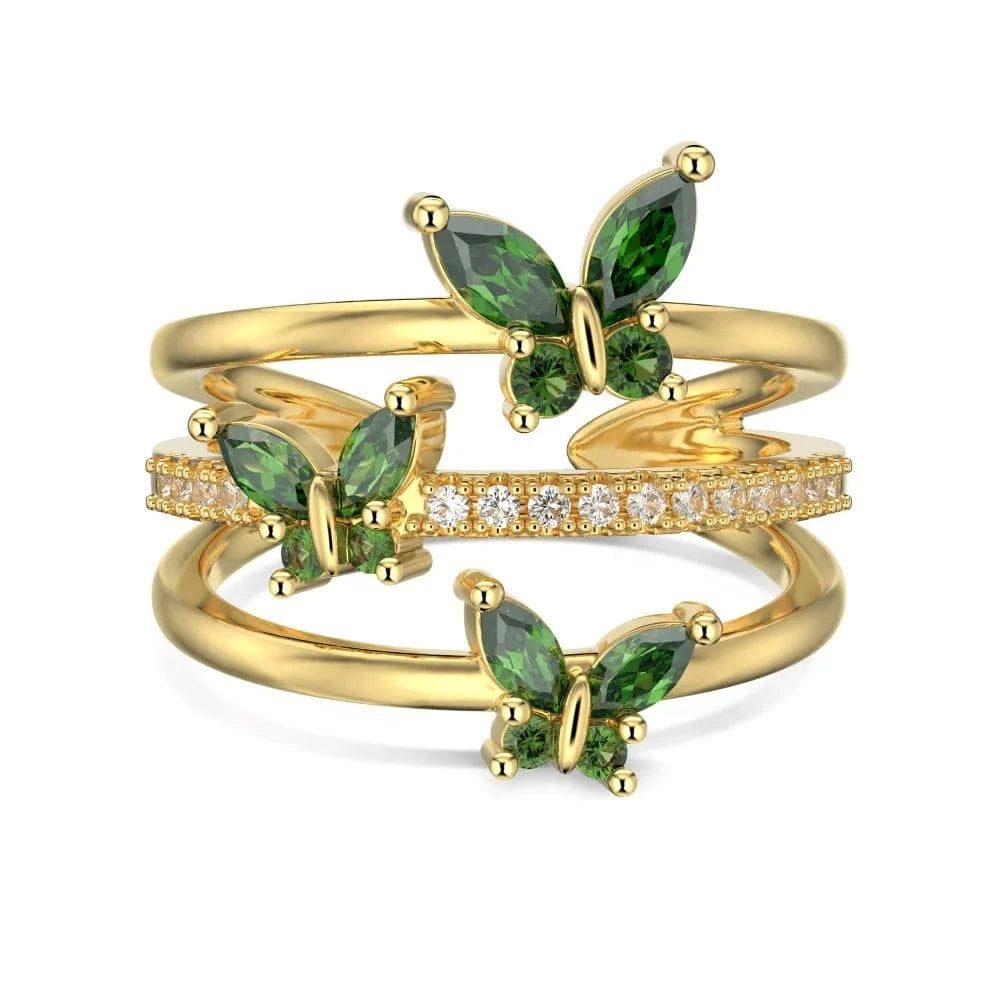 Resizable / DY120965-S-G-WG Dylam New Design Minimalist Geometric 18K Gold Plated Butterfly Ring Light Luxury Jewelry Cz Blue Emerald Rings For Women