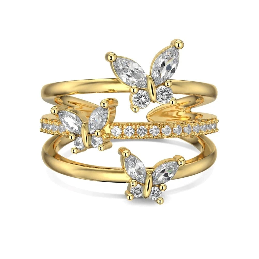 Resizable / DY120965-S-G-WH Dylam New Design Minimalist Geometric 18K Gold Plated Butterfly Ring Light Luxury Jewelry Cz Blue Emerald Rings For Women