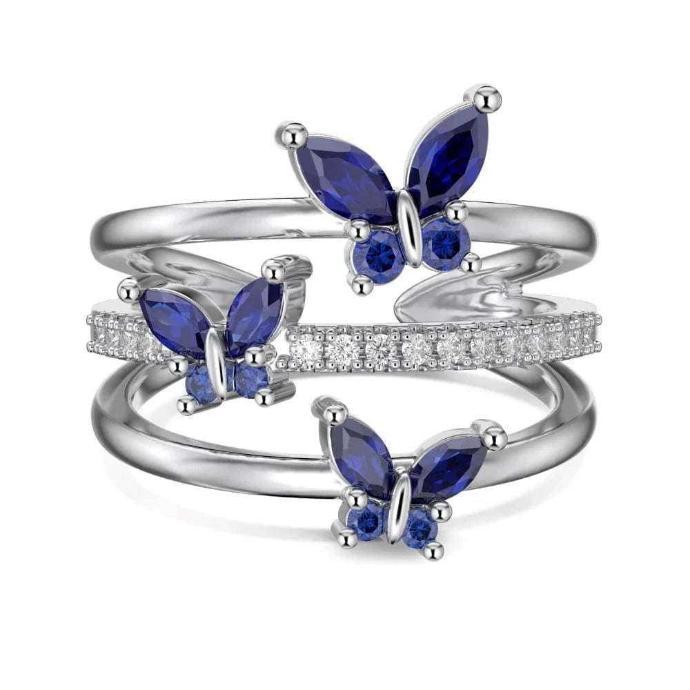 Resizable / DY120965-S-W-BA Dylam New Design Minimalist Geometric 18K Gold Plated Butterfly Ring Light Luxury Jewelry Cz Blue Emerald Rings For Women