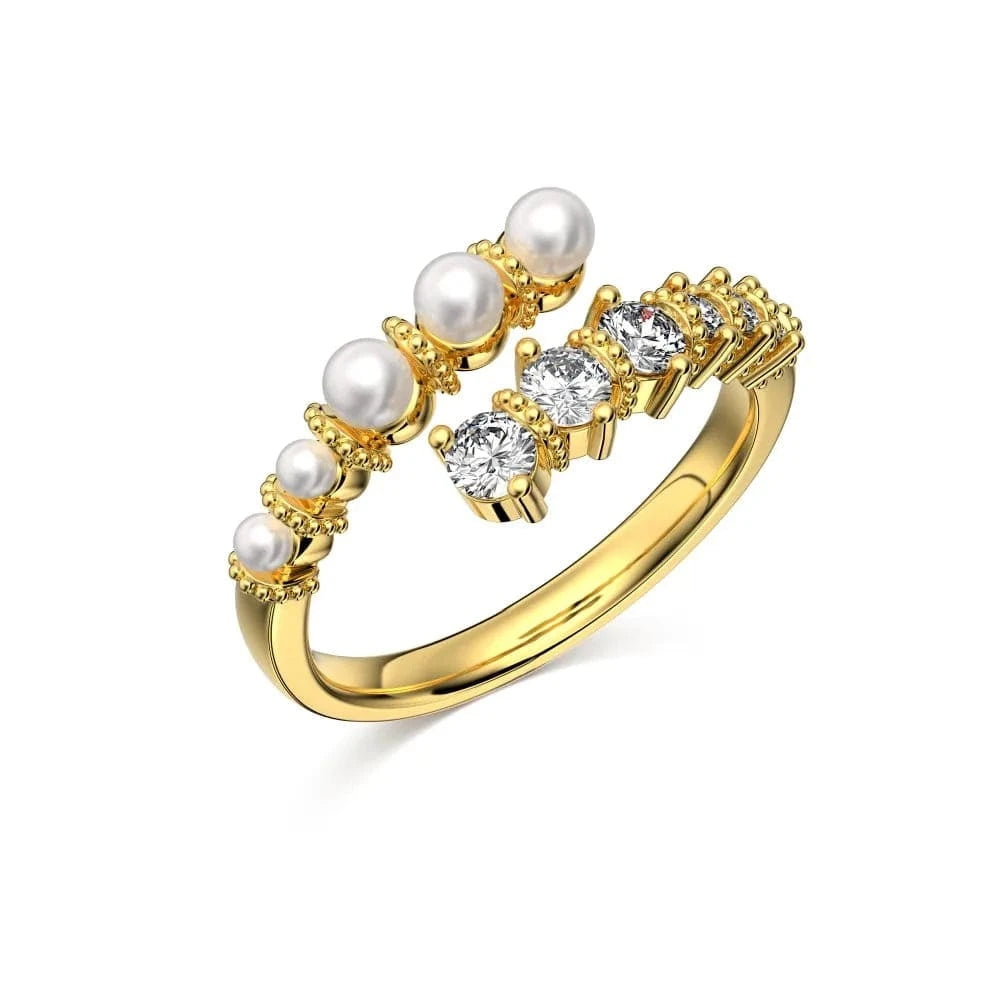 Resizable / DY120985-S-G-WH Dylam Dainty Fine Fashion 925 Sterling Silver Rhodium 18K Gold Plated Twisted Circle Shell Pearl 5A Zirconia Jewelry Open Rings