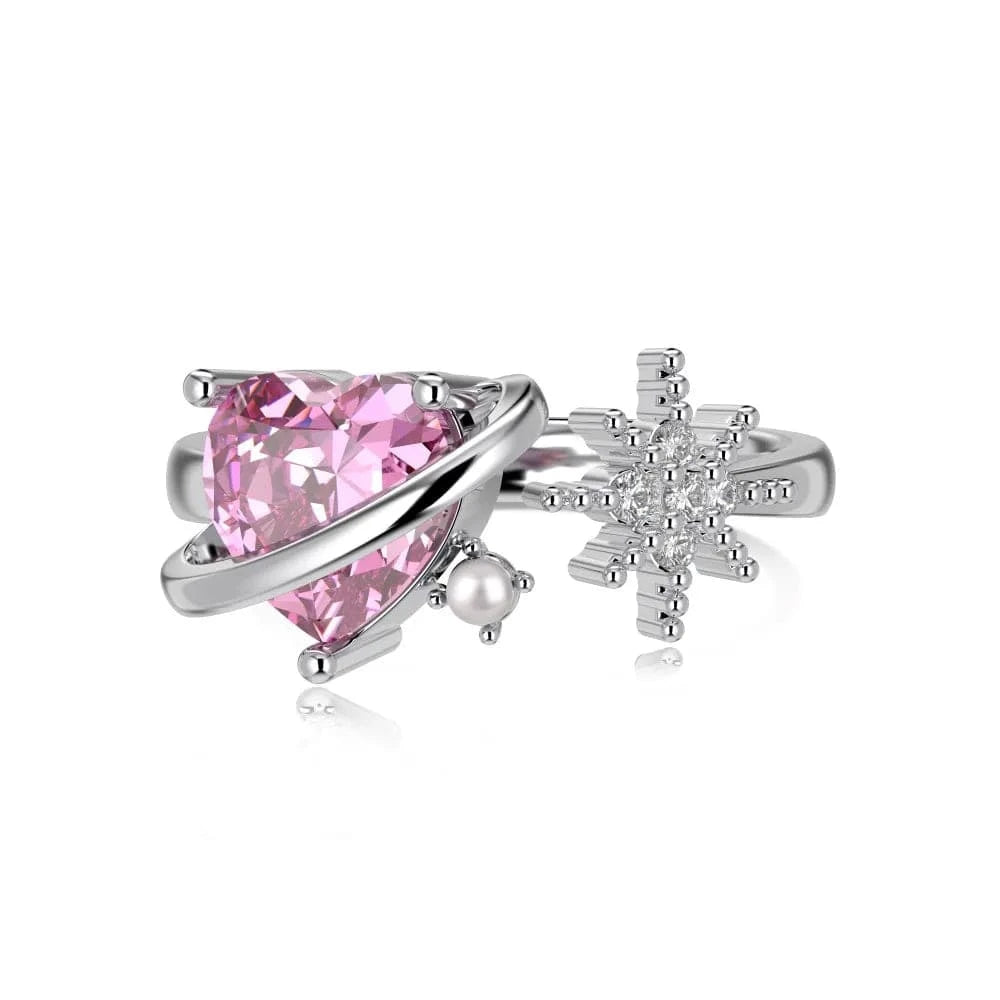 Resizable / DY121015-S-W-BF Dylam Hot Sale 925 Silver Pink Cz Zircon Heart Shaped Ring Shell Pearl 18K Gold Plated Irregular Open Adjustable Rings For Women