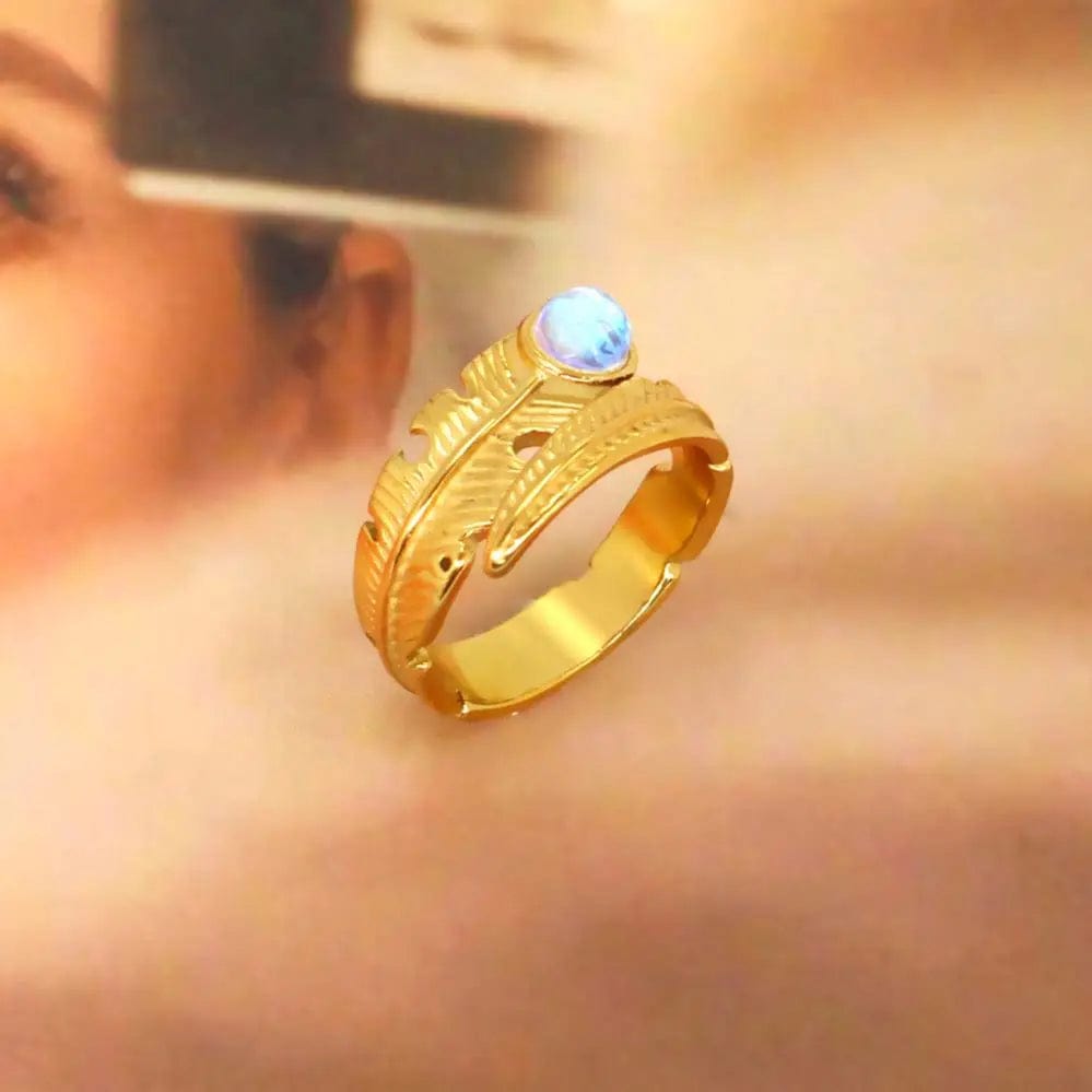 Resizable / Fahionable Jewelry / YS774 Gold Color Ring FANJIN Cubic Zirconia Metal Stainless Steel Waterproof Feather Fashion Gold Color Ring for Women Charm Stylish Jewelry Bijoux