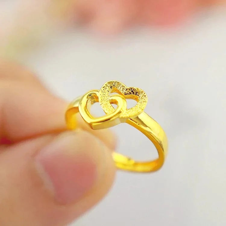 Resizable / Gold Dropshipping Fashion Gold Ring 18k Heart Opening Ring for Women Wedding Engagement Jewelry Elegant Birthday Gifts Female