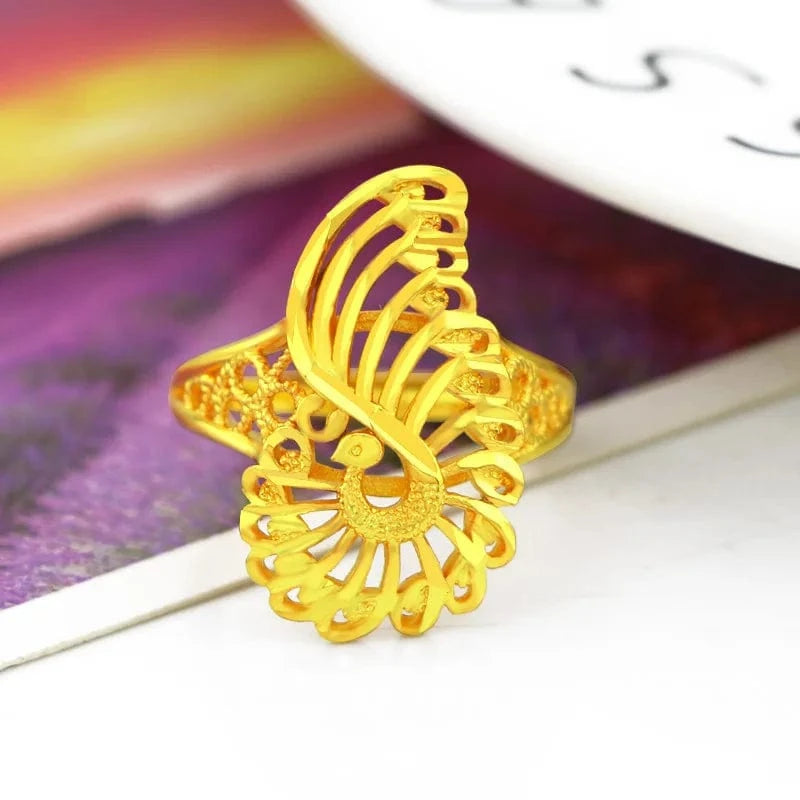 Resizable / Gold Dropshipping Gold Ring for Bride Women's Wedding Engagement Jewelry Female Exquisite Charm Peacock Fine Jewelry New Year Gifts
