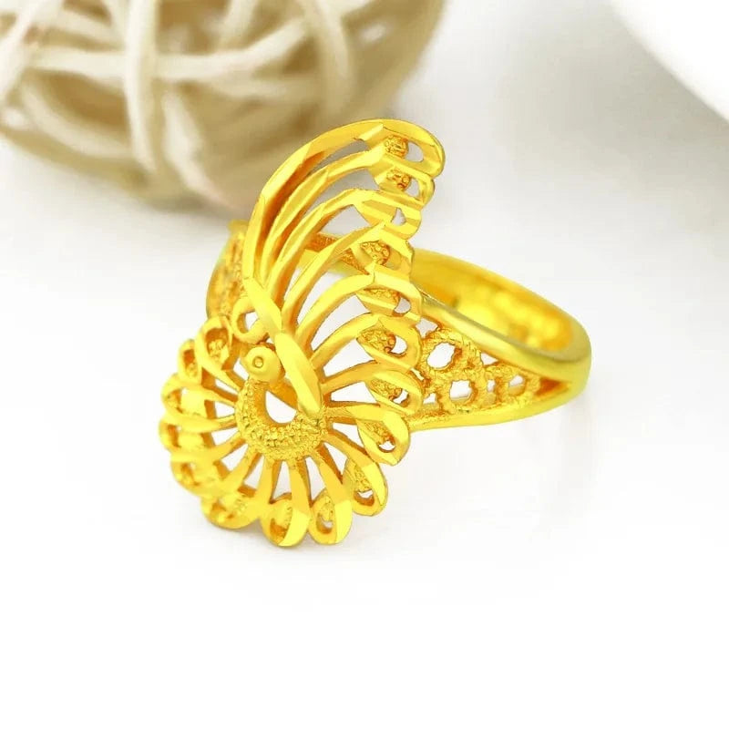 Resizable / Gold Dropshipping Gold Ring for Bride Women's Wedding Engagement Jewelry Female Exquisite Charm Peacock Fine Jewelry New Year Gifts