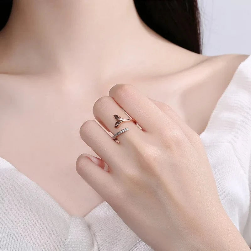 Resizable / KAR240 Mermaid Tail Ring For Women Aesthetic Double Color Plated Adjustable Dainty Rings Jewelry Girl Gift Wholesale LAMOON