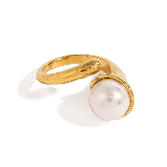 Resizable / minimalist / R2410 R2410 18k Gold Stainless Steel Ins Style Irregular Hammered Pearl Adjustable Open Rings
