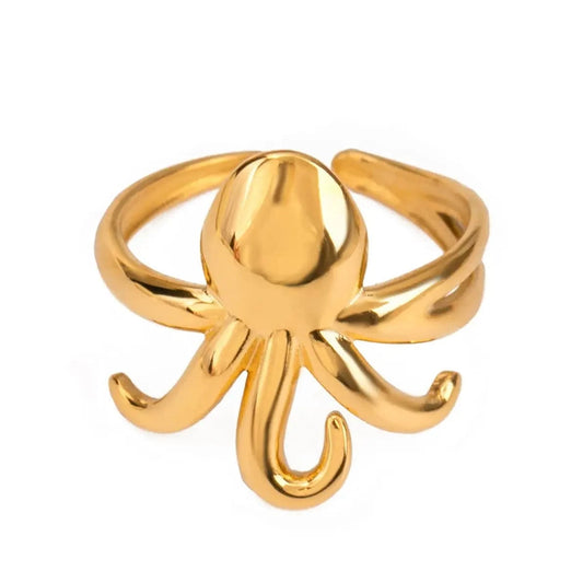Resizable / minimalist / R2433 R2433 Octopus Tentacle Open Ring 18k Stainless Steel Unique Sea-Inspired Adjustable Design Rings