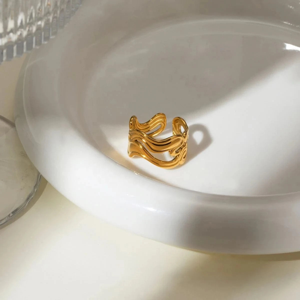 Resizable / minimalist / R2589 R2589 Minimalist Women Jewelry 18K Gold Plated Stainless Steel Rings Double Layer Spiral Open Rings