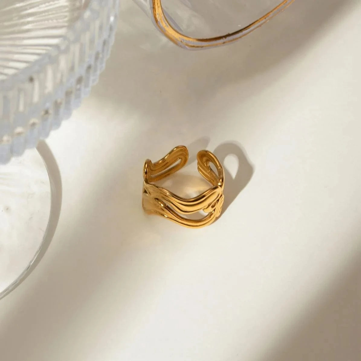 Resizable / minimalist / R2589 R2589 Minimalist Women Jewelry 18K Gold Plated Stainless Steel Rings Double Layer Spiral Open Rings