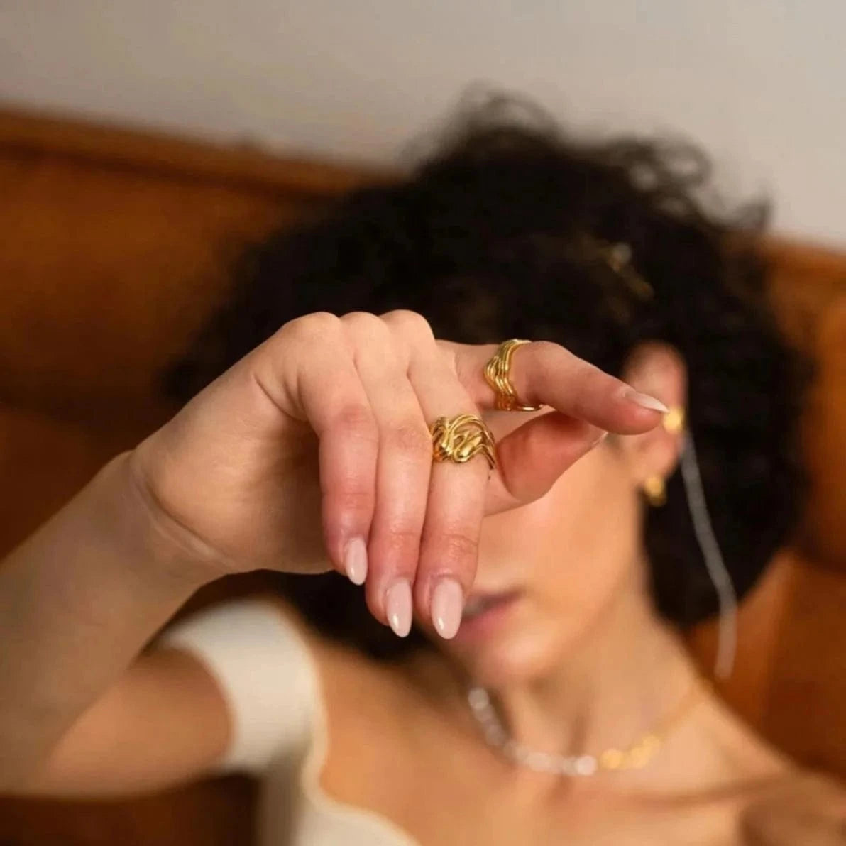 Resizable / minimalist / R2589 R2589 Minimalist Women Jewelry 18K Gold Plated Stainless Steel Rings Double Layer Spiral Open Rings