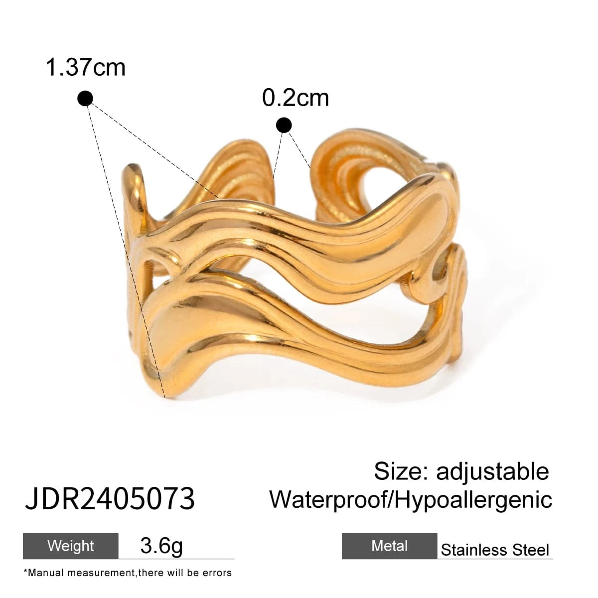 Resizable / minimalist / R2589 R2589 Minimalist Women Jewelry 18K Gold Plated Stainless Steel Rings Double Layer Spiral Open Rings