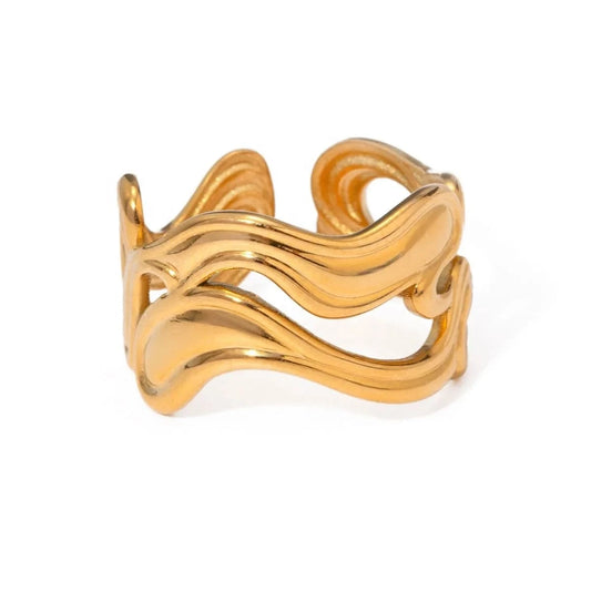 Resizable / minimalist / R2589 R2589 Minimalist Women Jewelry 18K Gold Plated Stainless Steel Rings Double Layer Spiral Open Rings