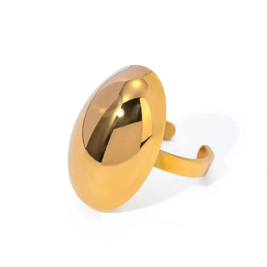 Resizable / minimalist / R2630 R2630 Minimalist Glossy Surface Stainless Steel Rings 18K Gold Plated Oval Polished Open Rings For Women