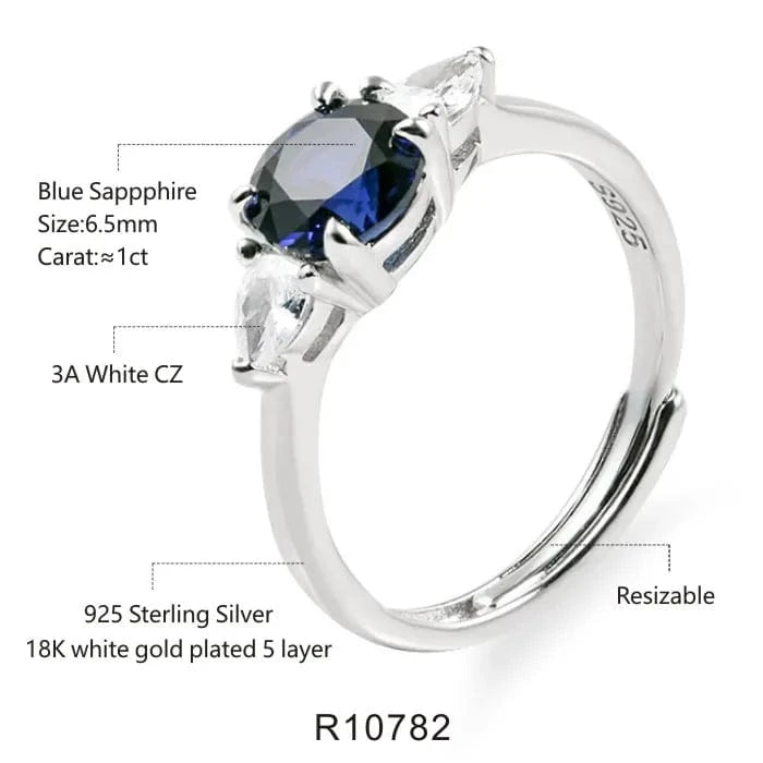 Resizable / R10782 Wedding Handcrafted Jewelry & Accessories 925 Silver Sapphire Stone Ring Jewelry Women