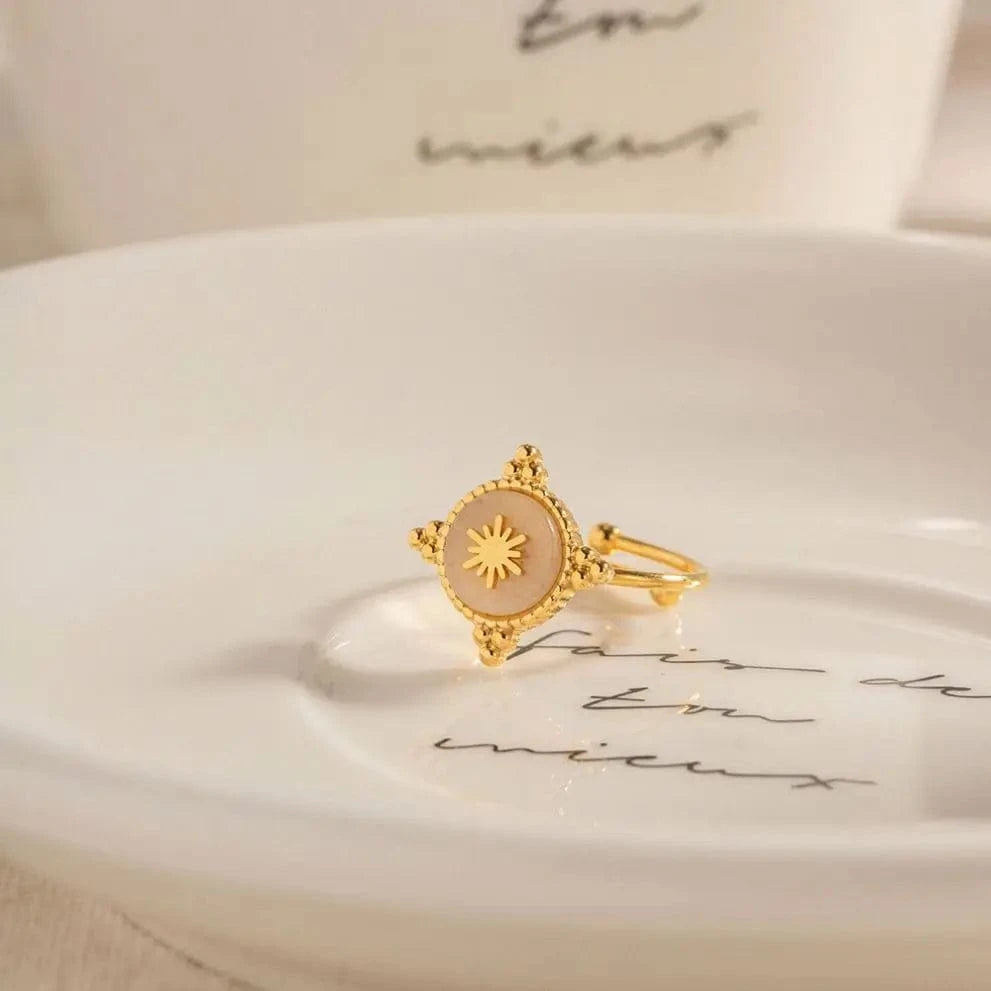 Resizable / R1908 R1908 Waterproof Stainless Steel 18K Gold Plated Jewelry Gift Opening Disc Natural Gemstone Star Rings for Girls