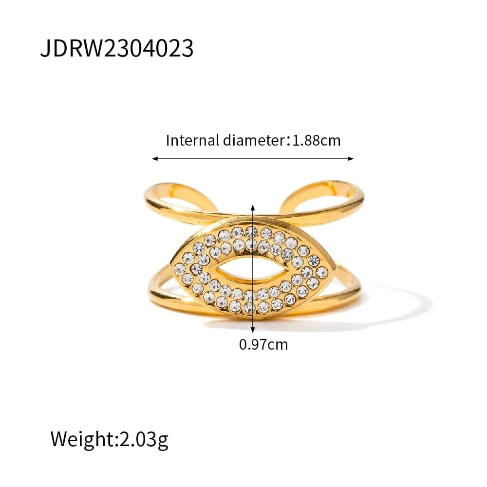 Resizable / R1941 R1941 Dainty 18K Gold Plated Zircon Layered Ring Stainless Steel Double Layer Oval Cubic Zirconia Open Ring for Women