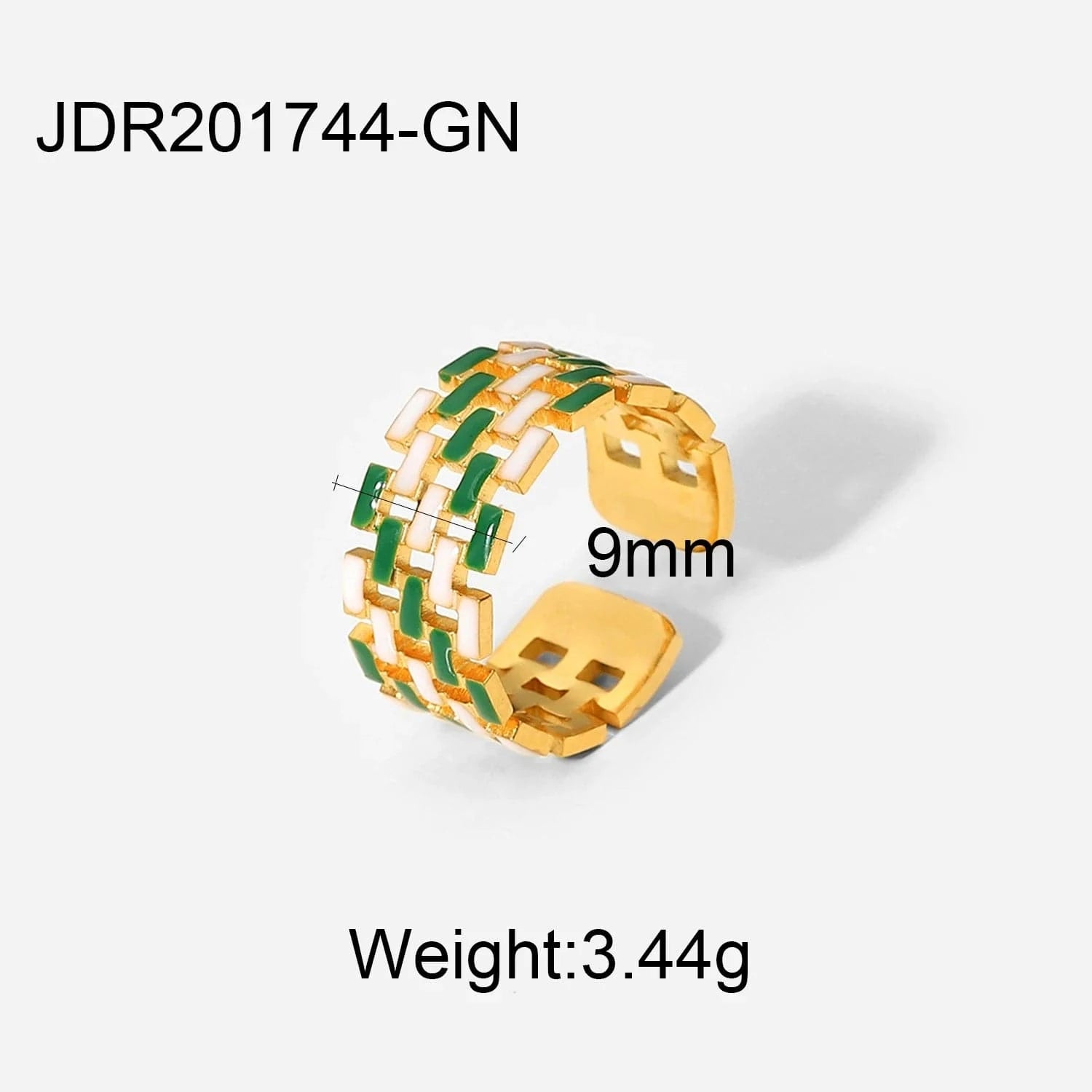 Resizable / R2079-2 R2079 Wide Band Stainless Steel 18k Gold  Open Spaced Oil Drop Woven Zip Chain Enamel Rings