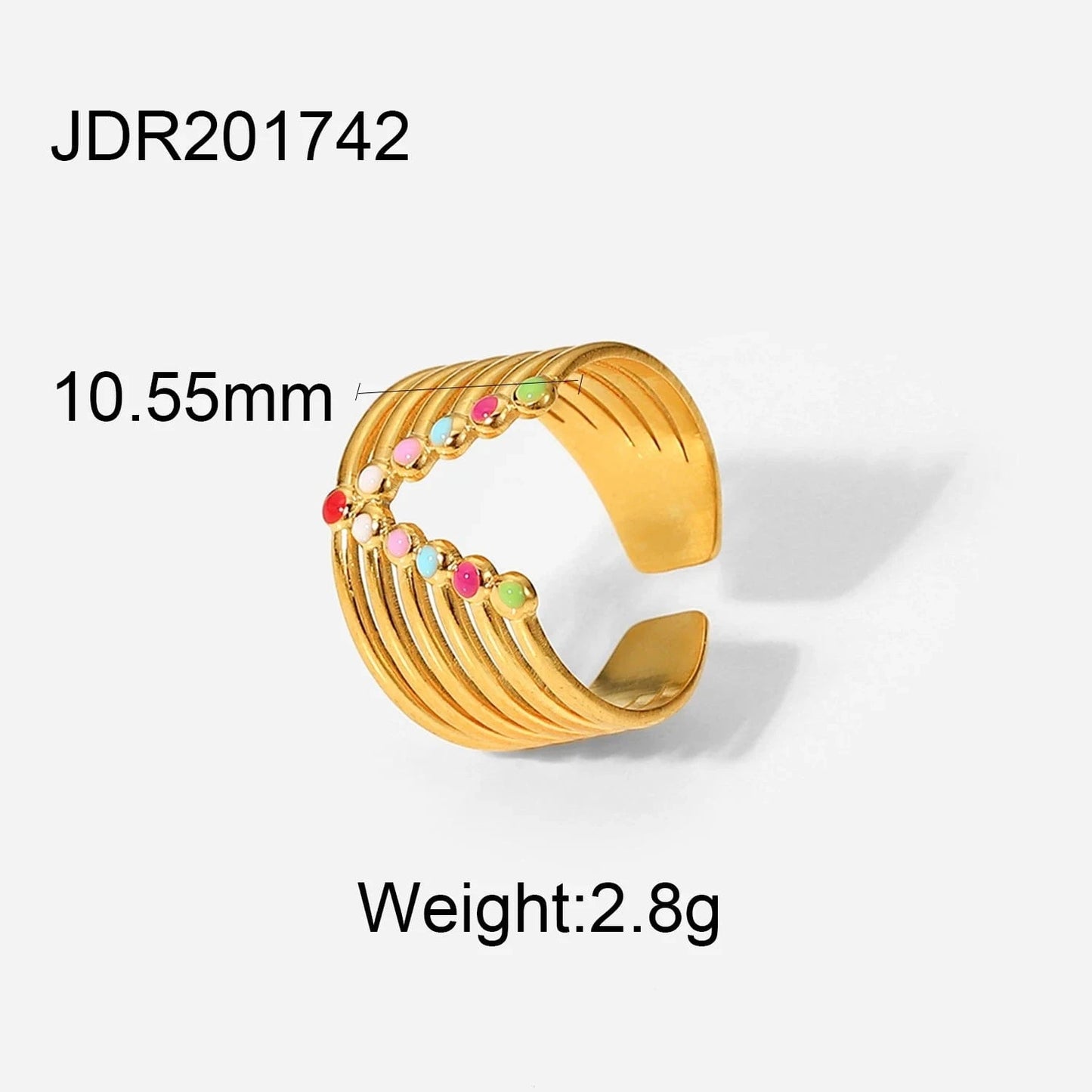 Resizable / R2100 R2100 Stainless Steel 18k Gold Plated Jewelry Gift Colorful  Enamel Wide V-Shaped Rings
