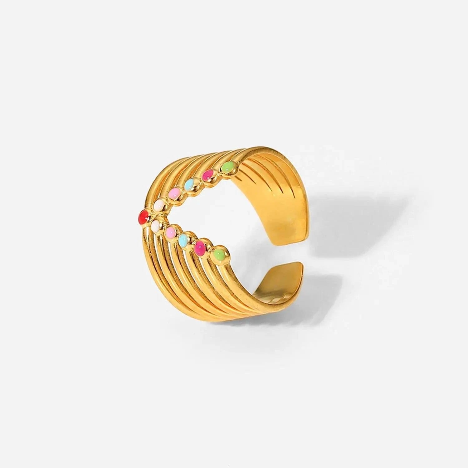 Resizable / R2100 R2100 Stainless Steel 18k Gold Plated Jewelry Gift Colorful  Enamel Wide V-Shaped Rings