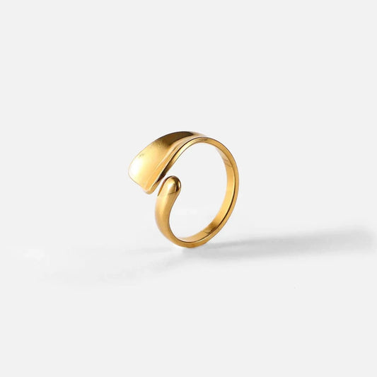 Resizable / R2108 R2108 Simple Stainless Steel 18K Gold Plated Adjustable Rings Finger Jewelry Irregular Geometric Chunky Rings For Women