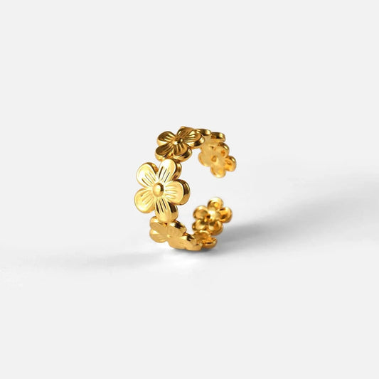 Resizable / R2116 R2116 Tarnish Free 18k Gold PVD Plated Waterproof Finger Jewelry Waterproof Stainless Steel Flower Adjustable Opening Rings