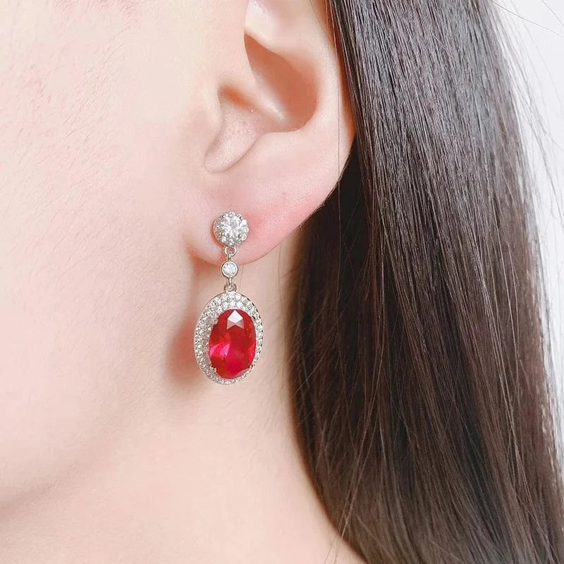 resizable / Red 2024 Wholesale Western  Luxury 18K Gold Korean Red CZ Zircon Ring Necklace Earrings Jewelry Women's Fashion Wedding Jewelry Set