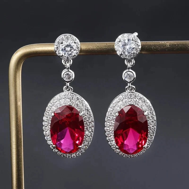 resizable / Red 2024 Wholesale Western  Luxury 18K Gold Korean Red CZ Zircon Ring Necklace Earrings Jewelry Women's Fashion Wedding Jewelry Set