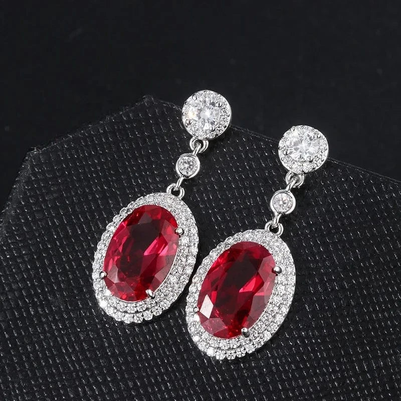 resizable / Red 2024 Wholesale Western  Luxury 18K Gold Korean Red CZ Zircon Ring Necklace Earrings Jewelry Women's Fashion Wedding Jewelry Set
