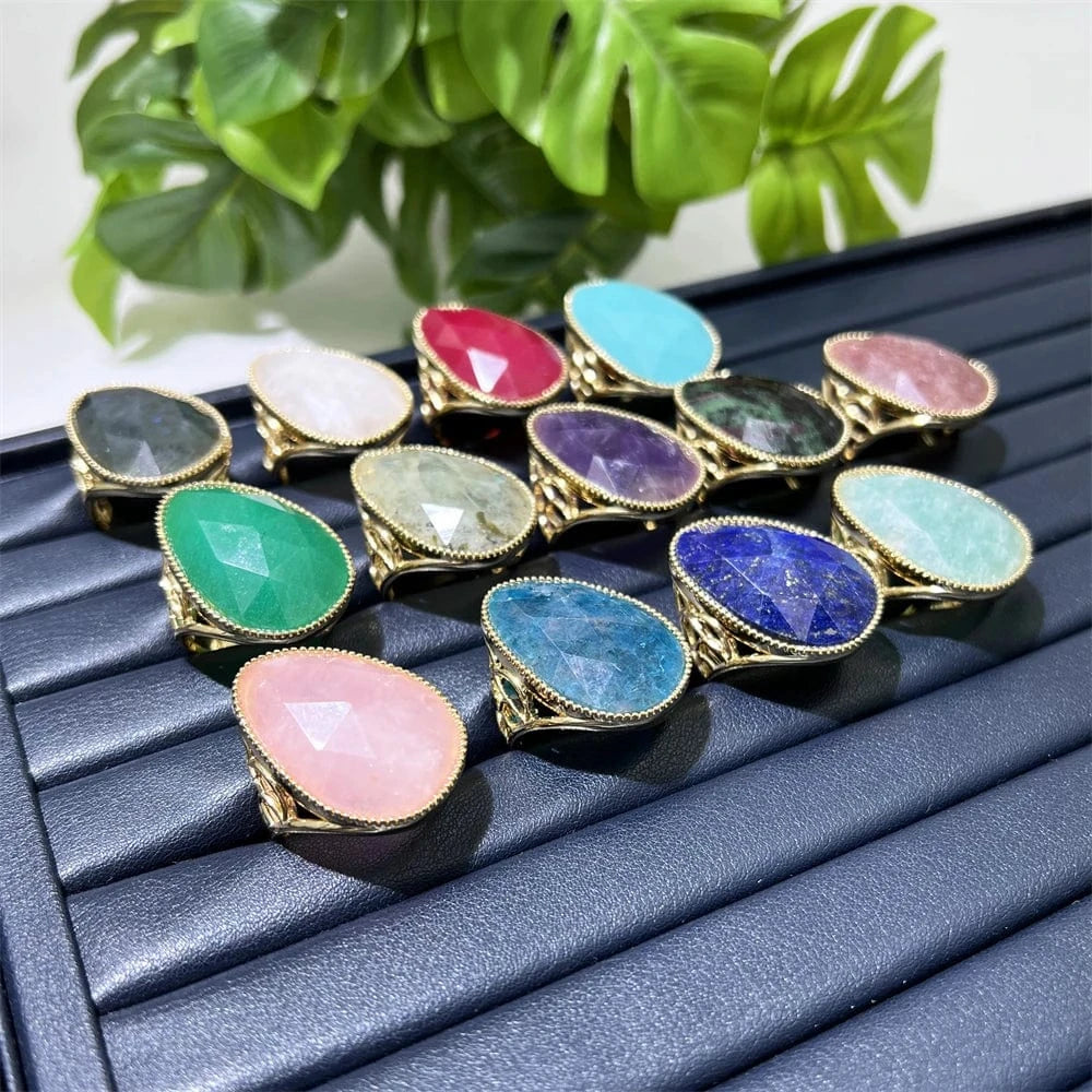 Resizable / ring / Multi Multi Colors Big Stone Natural Rings Pear Shape Handmade Gold Plated Faceted Gemstone Statement Jewelry Zoisite Rings for Girl