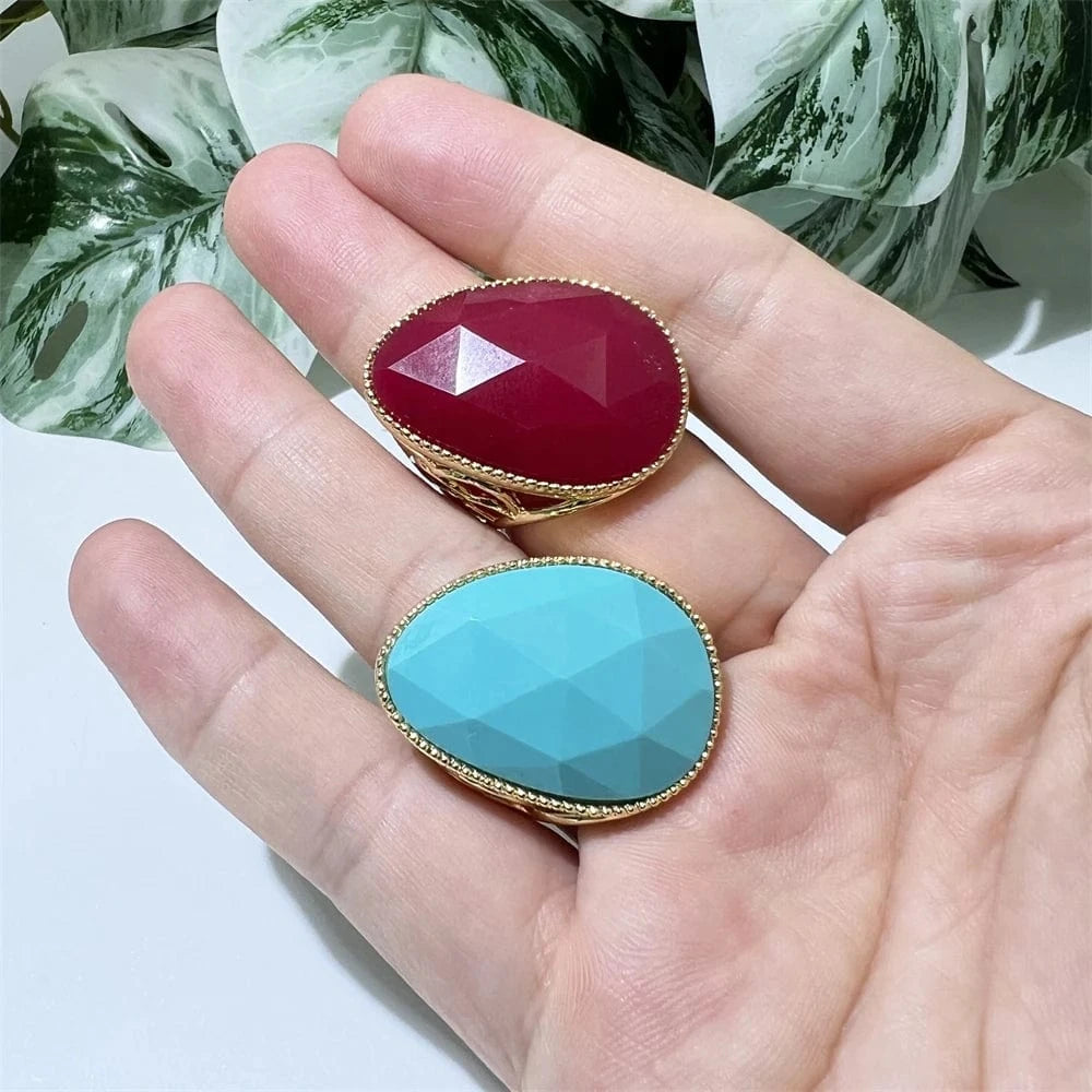 Resizable / ring / Multi Multi Colors Big Stone Natural Rings Pear Shape Handmade Gold Plated Faceted Gemstone Statement Jewelry Zoisite Rings for Girl