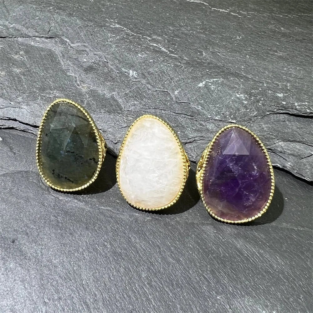 Resizable / ring / Multi Multi Colors Big Stone Natural Rings Pear Shape Handmade Gold Plated Faceted Gemstone Statement Jewelry Zoisite Rings for Girl