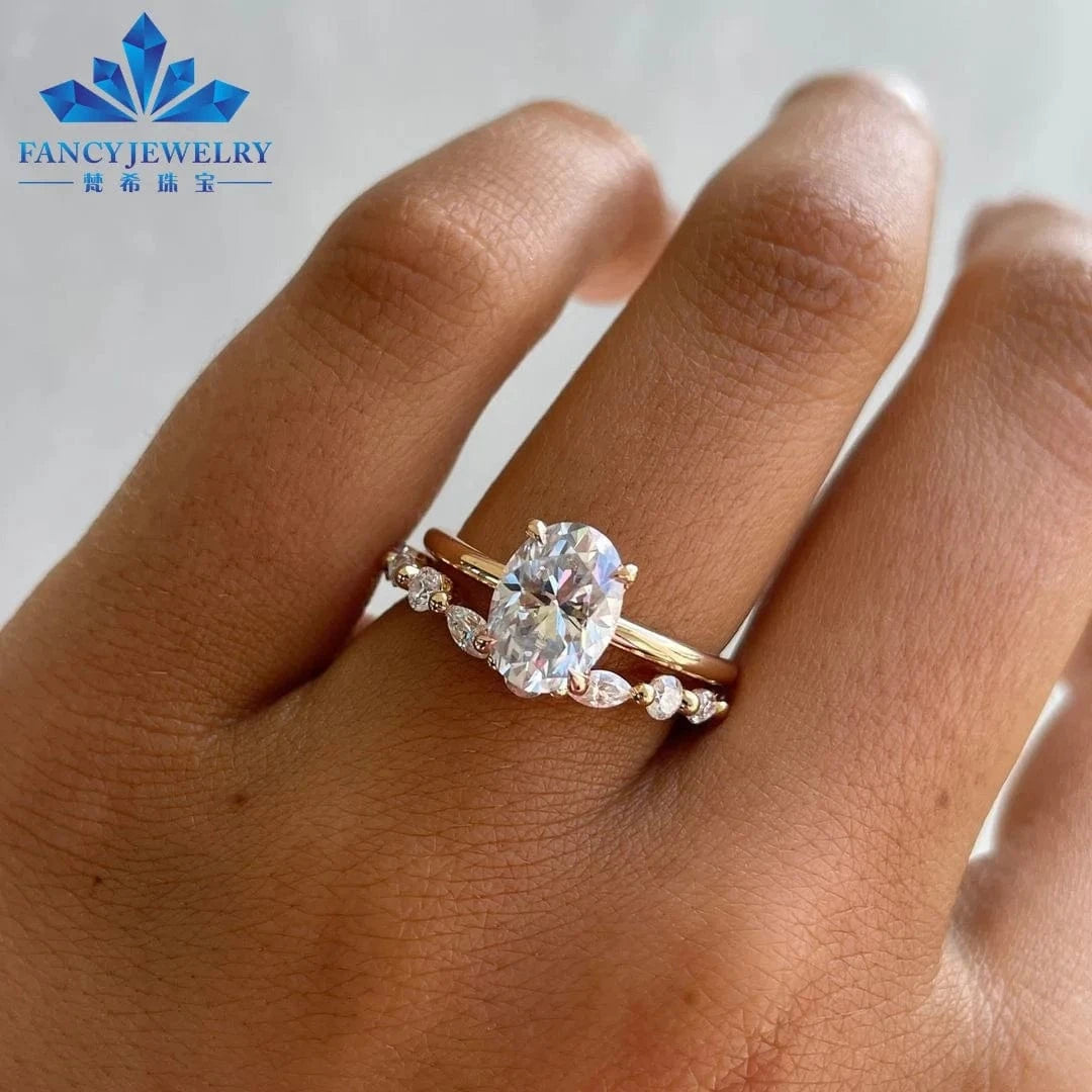 Resizable / Ring Set 2CT Oval Shape Wedding Ring Moissanite Eternity Band Moissanite Bridal Ring Set Gold New for Man and Women Fancy Jewelry