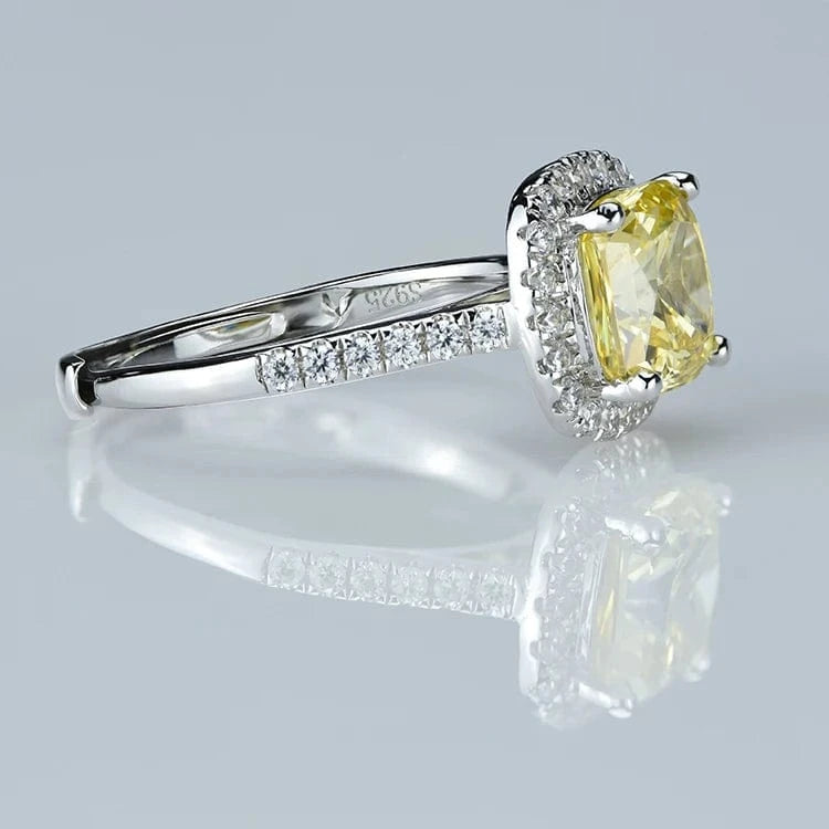 Resizable / Romantic / resizable  ring Cushion shape yellow moissanite gemstone  lady's  resizable  ring  S925 fine  jewelry