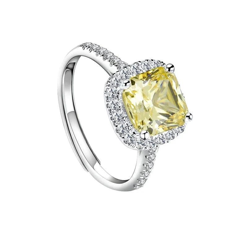 Resizable / Romantic / resizable  ring Cushion shape yellow moissanite gemstone  lady's  resizable  ring  S925 fine  jewelry